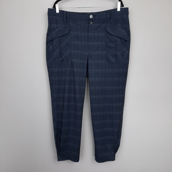 Democracy Ab Technology Navy Blue Plaid Comfort Waist Pull On Trousers size 16 - Picture 1 of 13